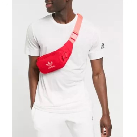 SOLD Adidas Essential Crossbody Bag Scarlet Red Belt Bag Fanny Pack Unisex - Picture 2 of 15